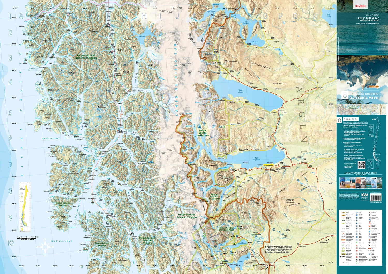 Carte touristique n° 8 - Campos de Hielo y Torres del Paine (Chili) | COPEC carte routière COPEC 