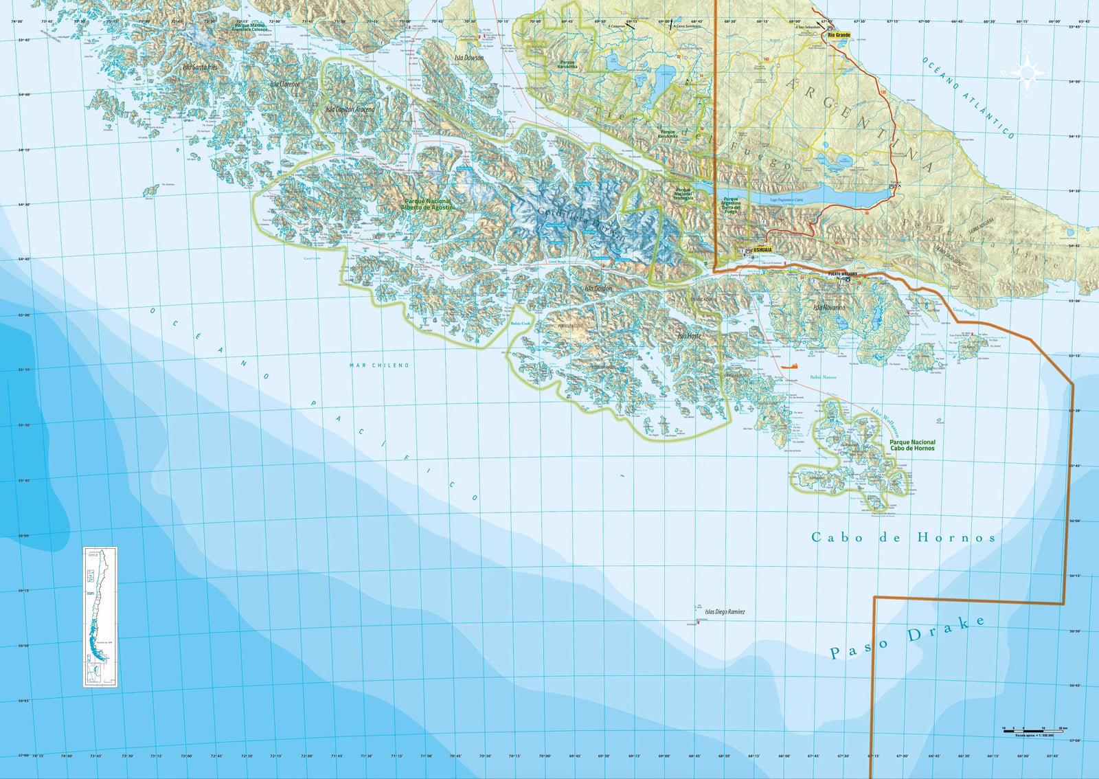Carte touristique n° 9 - Terre de Feu et Antarctique chilienne (Chili) | COPEC carte routière COPEC 