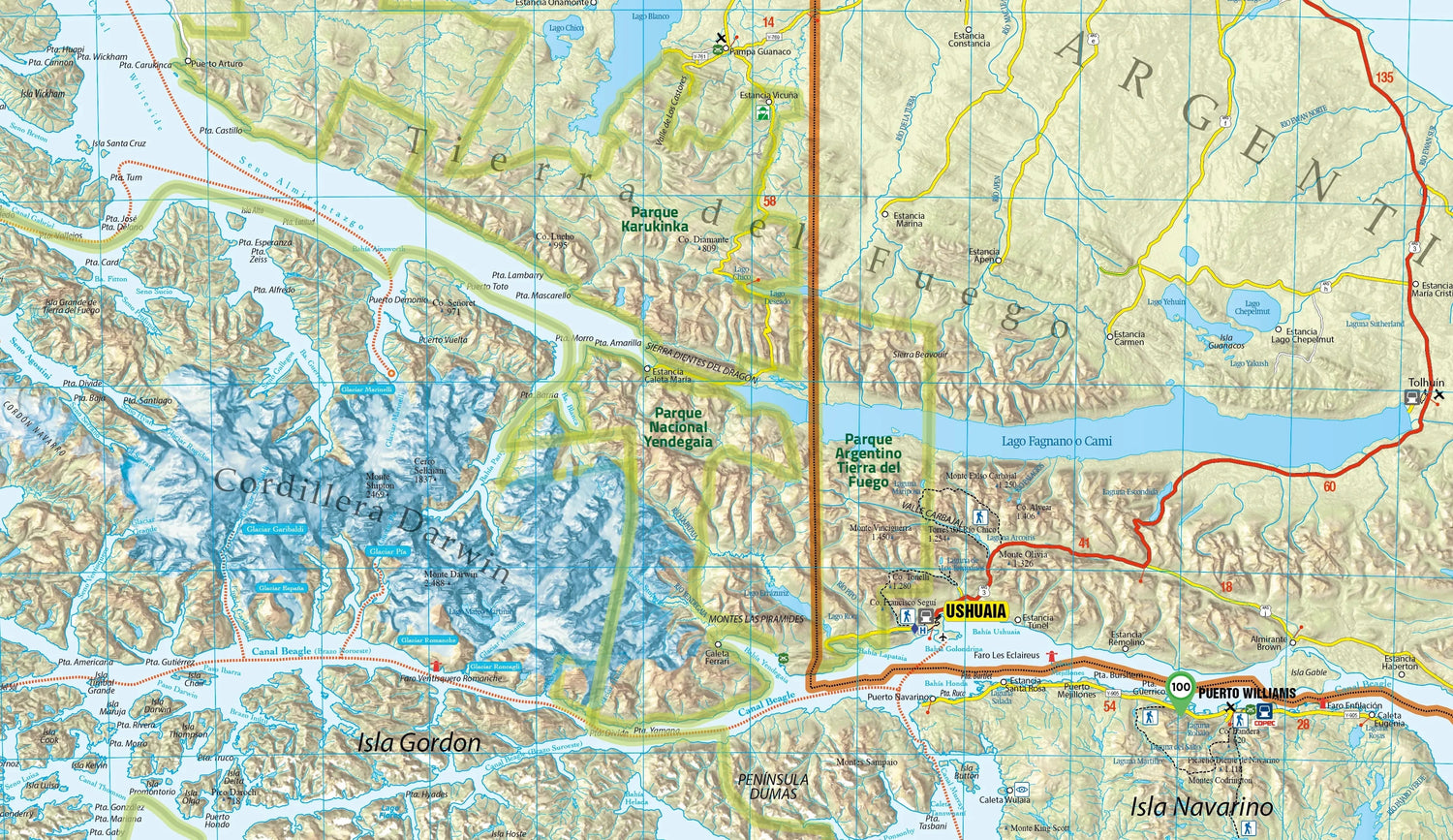 Carte touristique n° 9 - Terre de Feu et Antarctique chilienne (Chili) | COPEC carte routière COPEC 