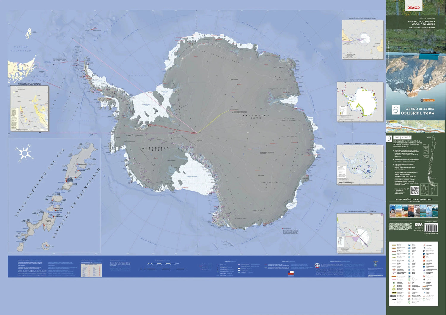 Carte touristique n° 9 - Terre de Feu et Antarctique chilienne (Chili) | COPEC carte routière COPEC 