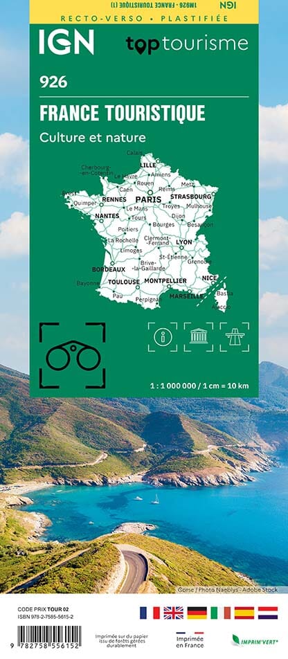 Carte touristique plastifiée (culture et nature) - France | IGN carte routière IGN