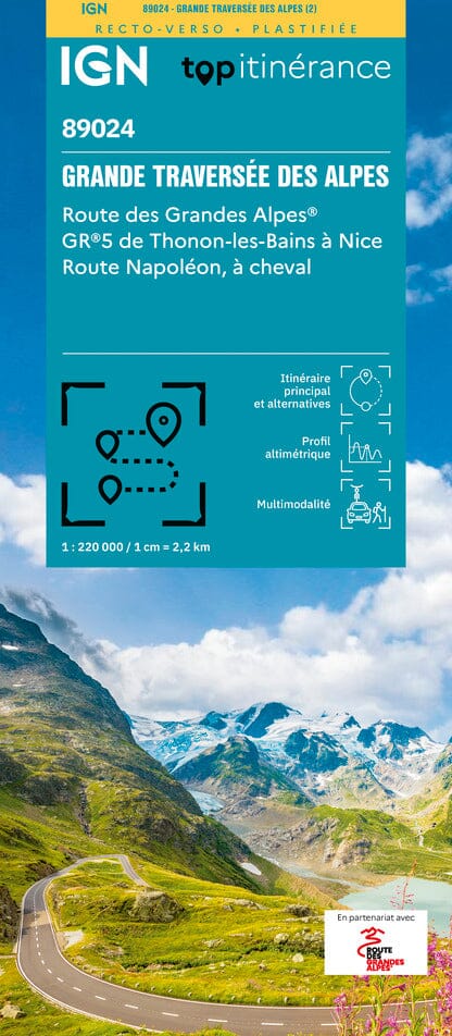 Carte touristique plastifiée - Grande Traversée des Alpes : Route des Grandes Alpes, GR5 | IGN carte routière IGN