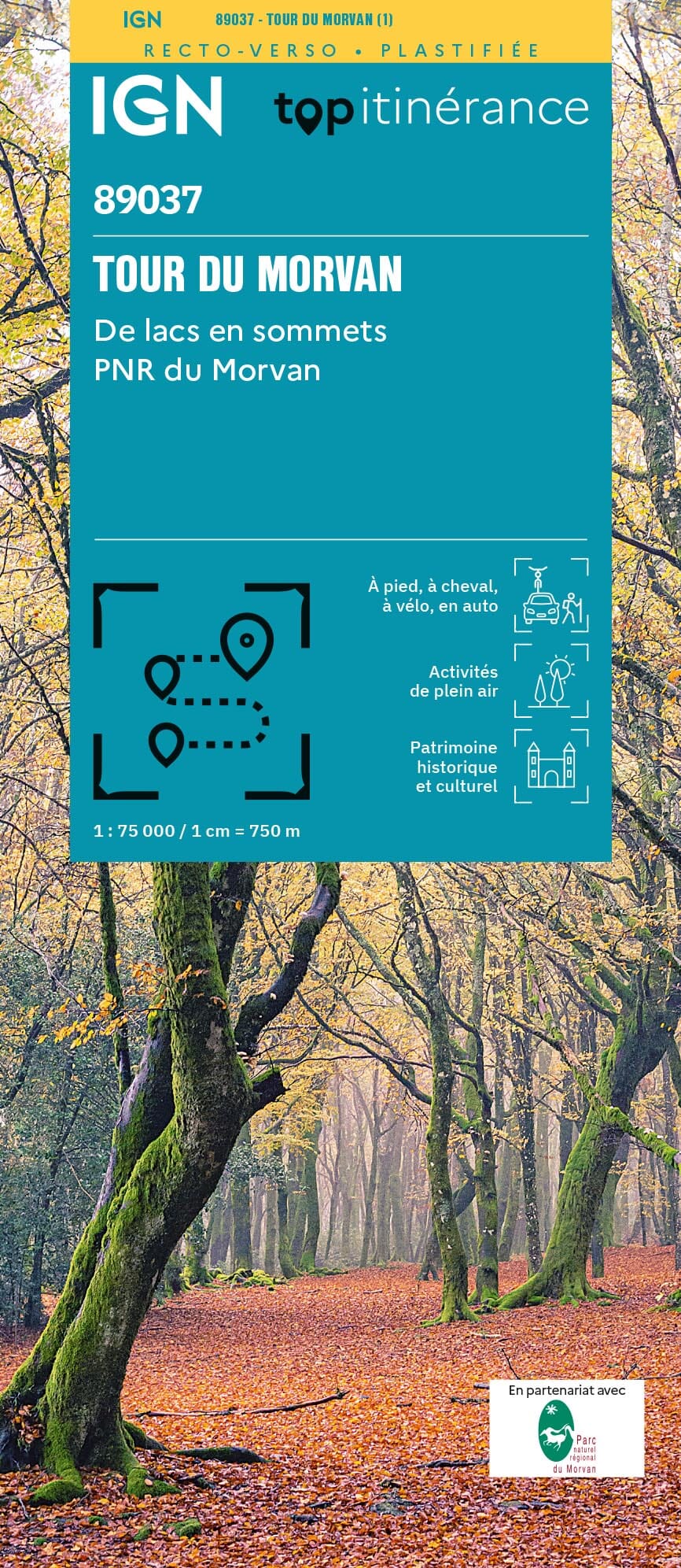 Carte touristique plastifiée - Tour du Morvan | IGN carte de randonnée IGN