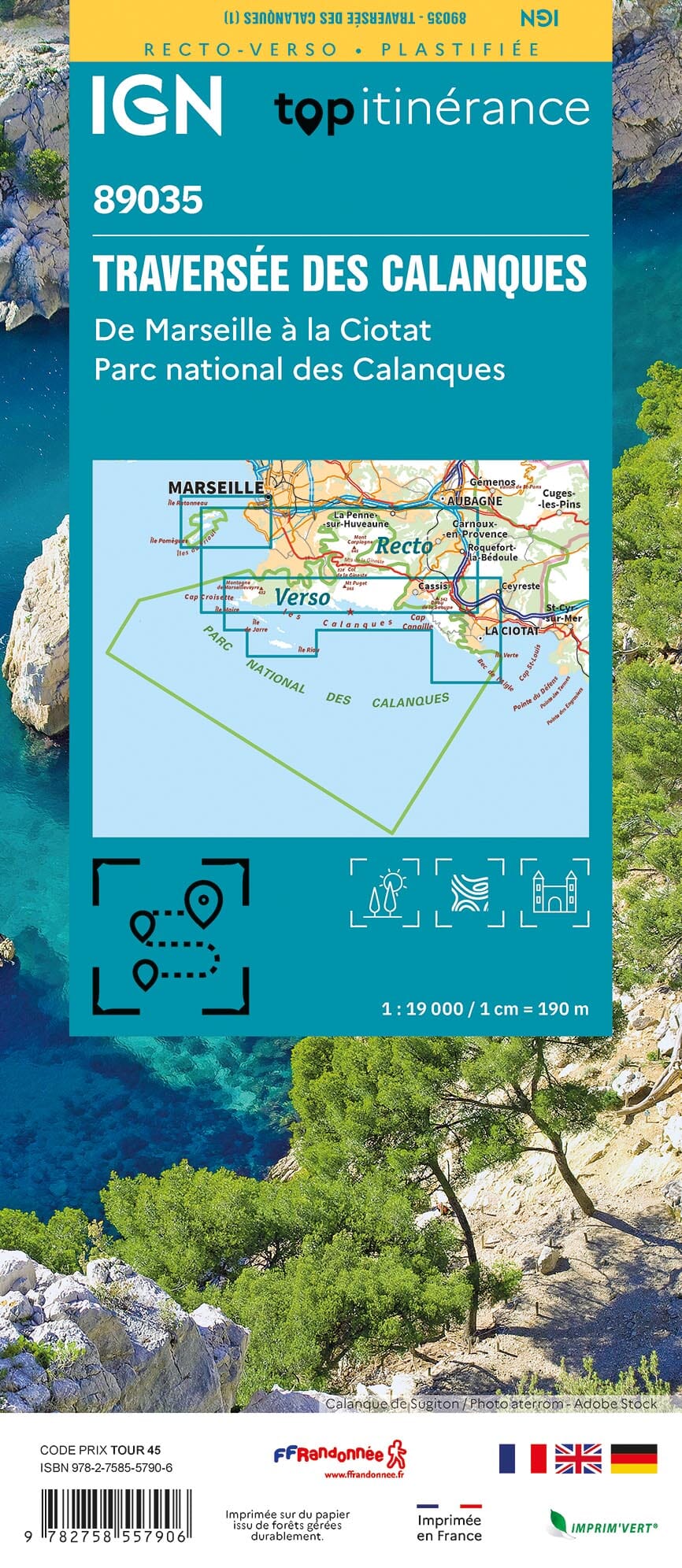Carte touristique plastifiée - Traversée des Calanques, de Marseille à la Ciotat (PN des Calanques) | IGN carte de randonnée IGN