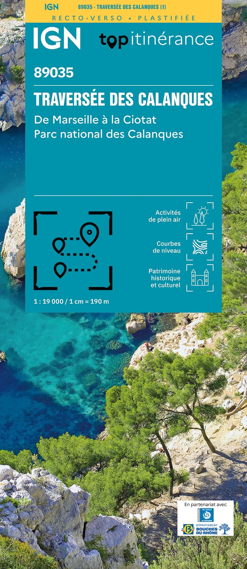 Carte touristique plastifiée - Traversée des Calanques, de Marseille à la Ciotat (PN des Calanques) | IGN carte de randonnée IGN