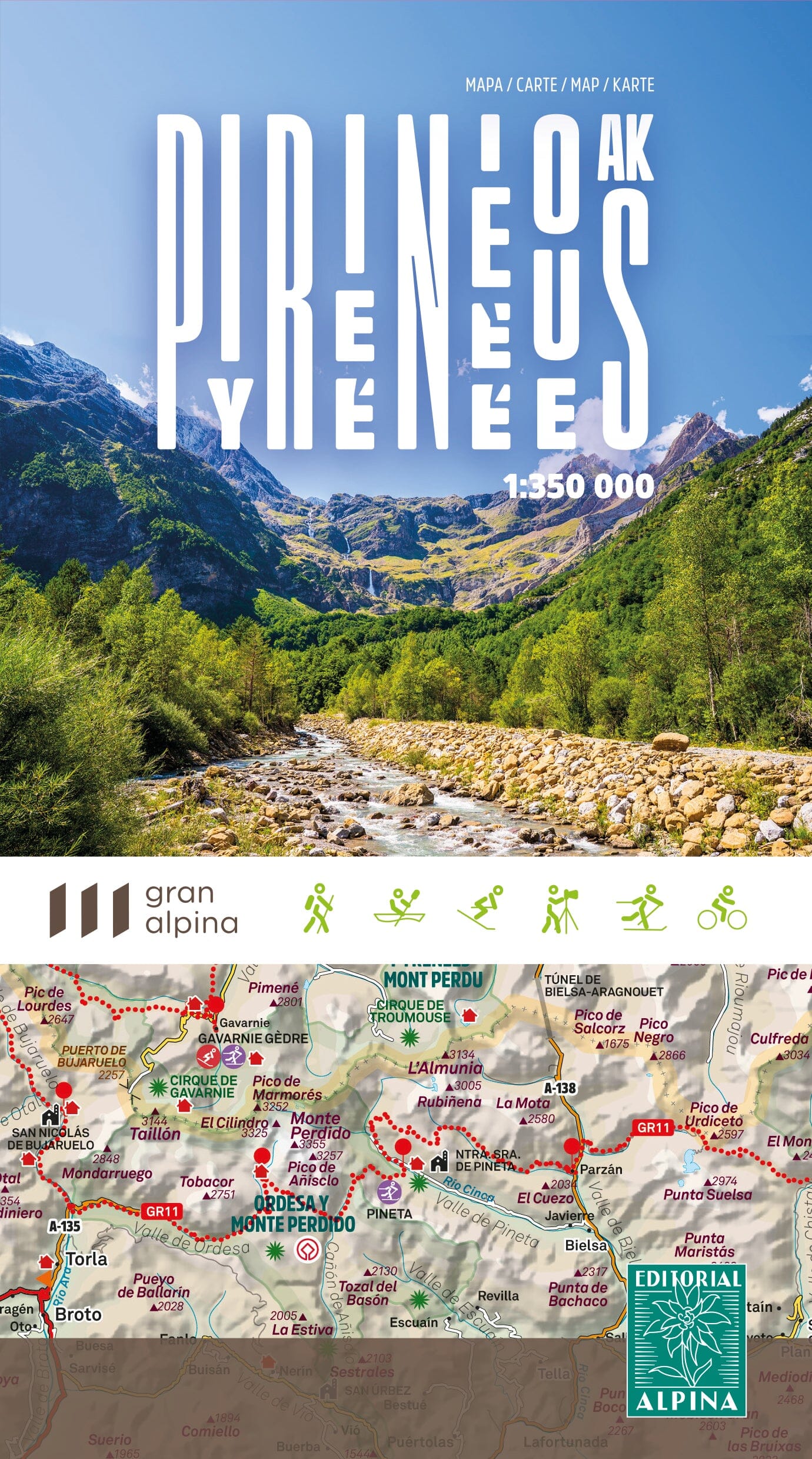 Carte touristique - Pyrénées | Alpina - 1:350 000 carte routière Editorial Alpina