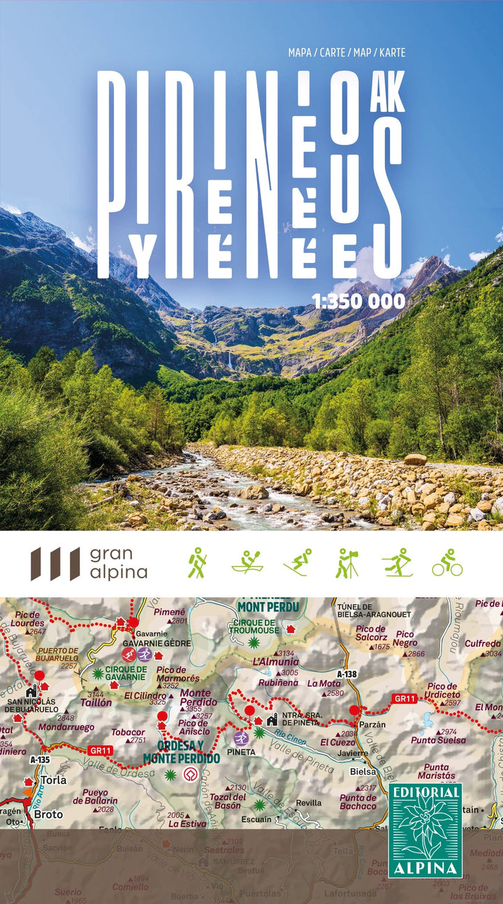 Carte touristique - Pyrénées | Alpina - 1:350 000 carte routière Editorial Alpina