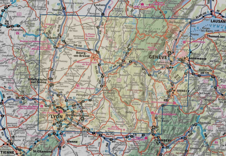 Carte touristique TOP 100 D01 - Ain : Bourg-en-Bresse, Ambérieu-en-Bugey, Pays de Gex | IGN carte routière IGN 