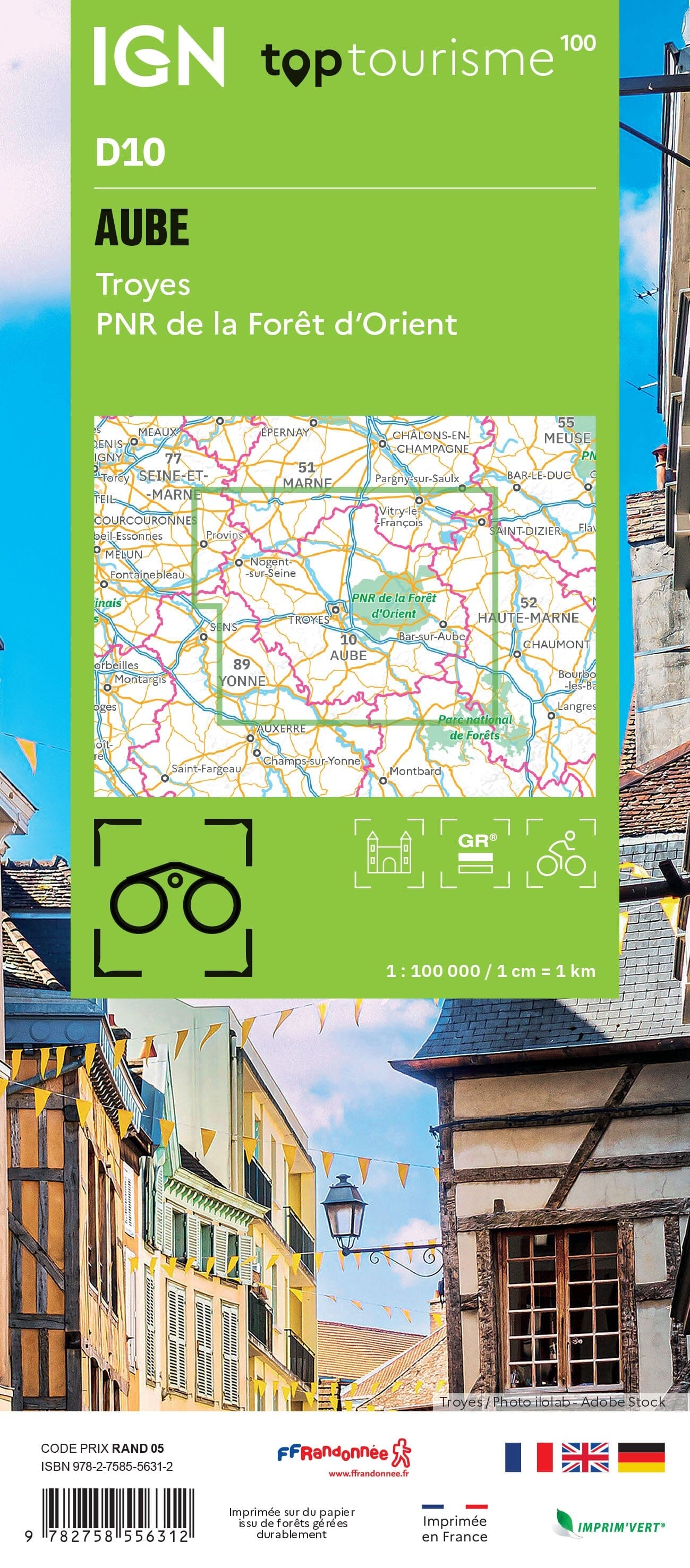 Carte touristique TOP 100 D10 - Aube : Troyes, Pnr de La Forêt D'Orient | IGN carte routière IGN