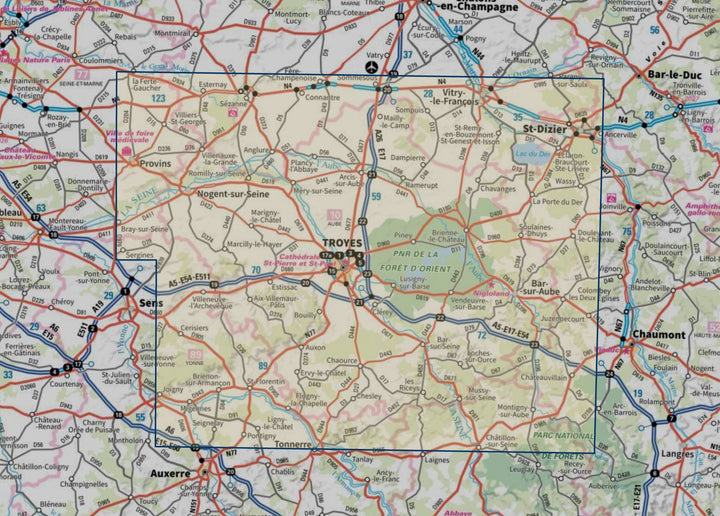 Carte touristique TOP 100 D10 - Aube : Troyes, Pnr de La Forêt D'Orient | IGN carte routière IGN 