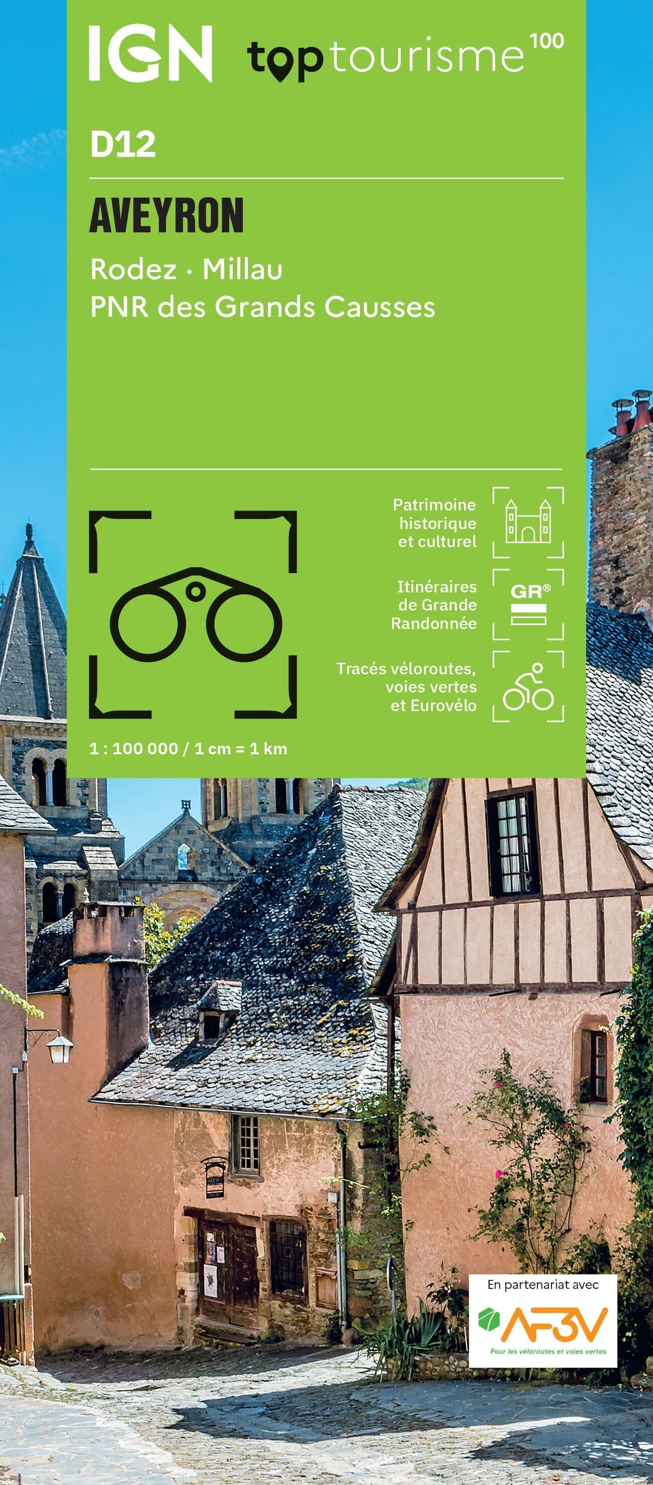 Carte touristique TOP 100 D12 - Aveyron : Rodez, Millau, Pnr des Grands Causses | IGN carte routière IGN Default Title