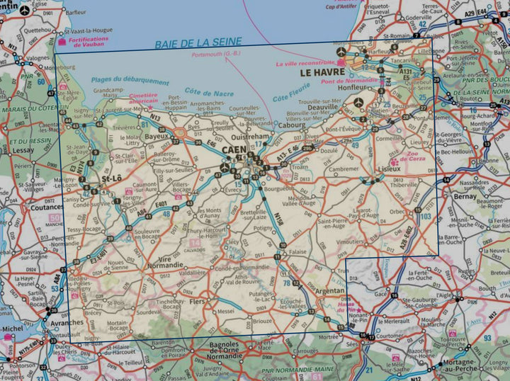 Carte touristique TOP 100 D14 - Calvados : Caen, Honfleur, Plages du Débarquement, Suisse Normande | IGN carte routière IGN 