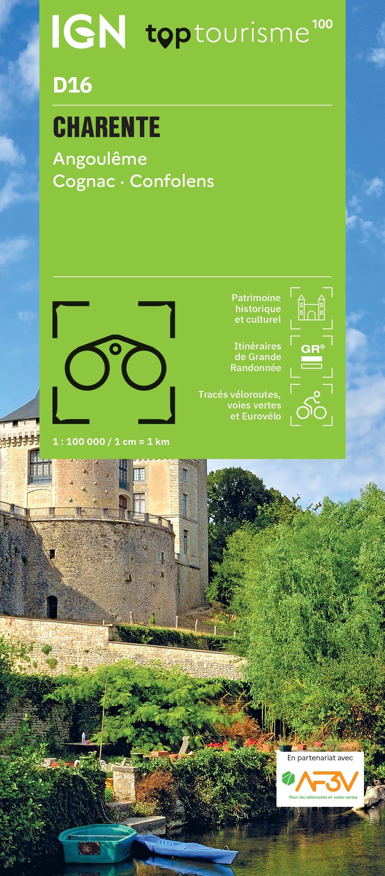 Carte touristique TOP 100 D16 - Charente : Angoulême, Cognac, Confolens | IGN carte routière IGN Default Title