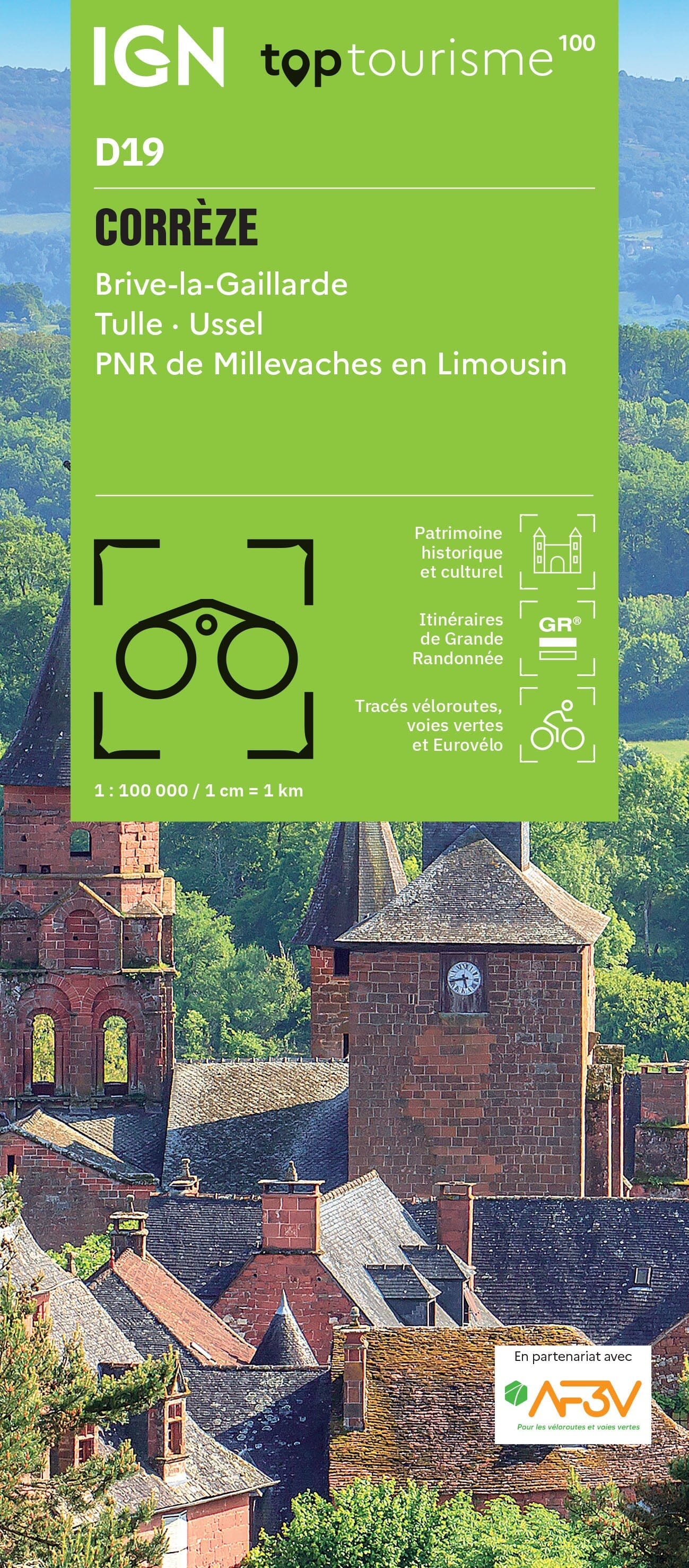 Carte touristique TOP 100 D19 - Corrèze : Brive La Gaillarde, Tulle, Ussel, Pnr De Millevaches En Limousin | IGN carte routière IGN Default Title