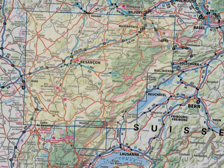 Carte touristique TOP 100 D25 - Doubs : Besançon, Pontarlier, Pays de Montbéliard | IGN carte routière IGN 