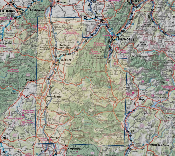 Carte touristique TOP 100 D26 - Drôme : Valence, Montélimar, Die, PNR Baronnies provençales, PNR du Vercors | IGN carte routière IGN 