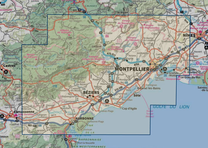 Carte touristique TOP 100 D34 - Hérault : Montpellier, Béziers, PNR Haut-Languedoc | IGN carte routière IGN 