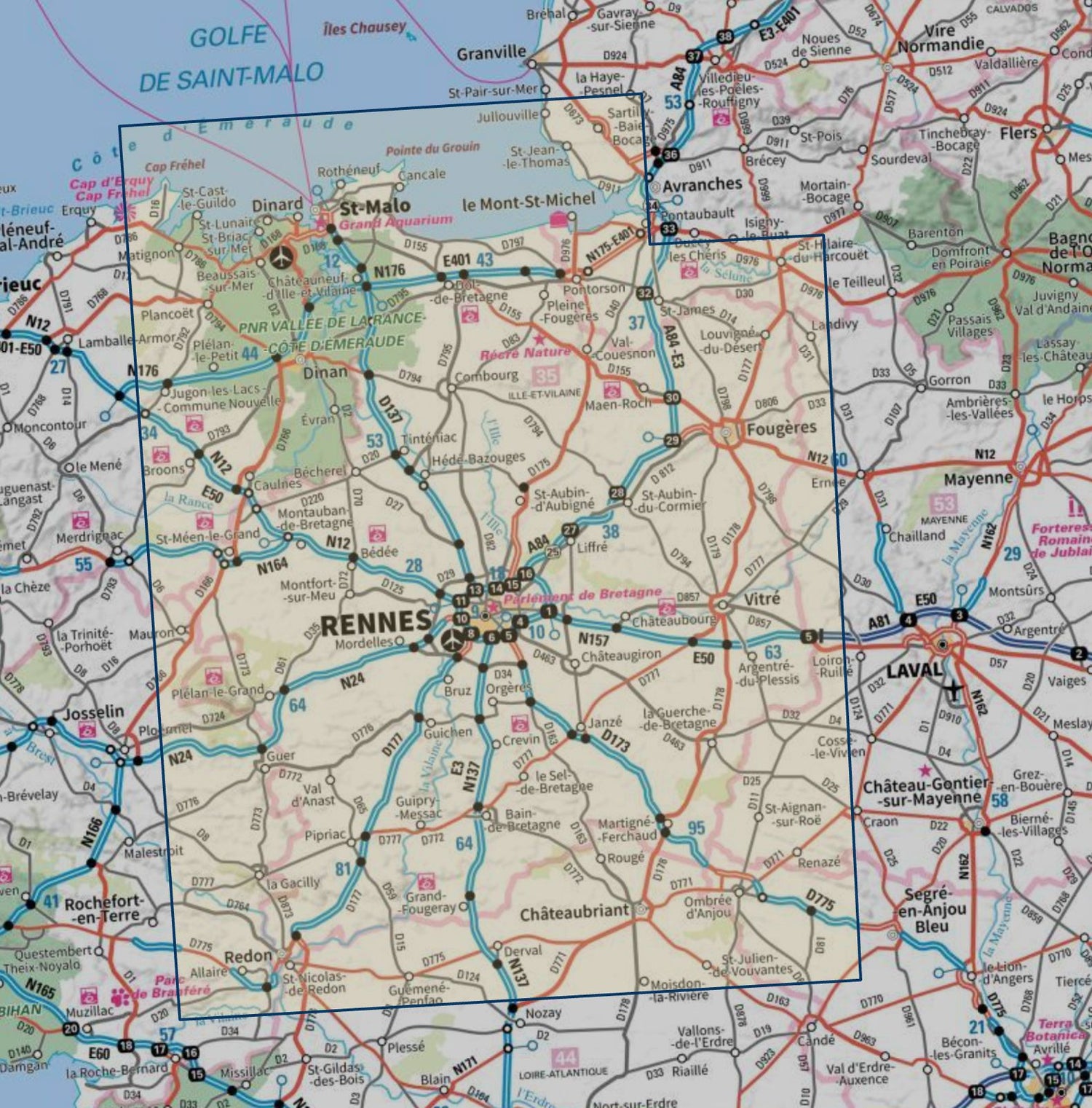 Carte touristique TOP 100 D35 - Ille-et-Vilaine : Rennes, Fougères, St-Malo | IGN carte routière IGN 