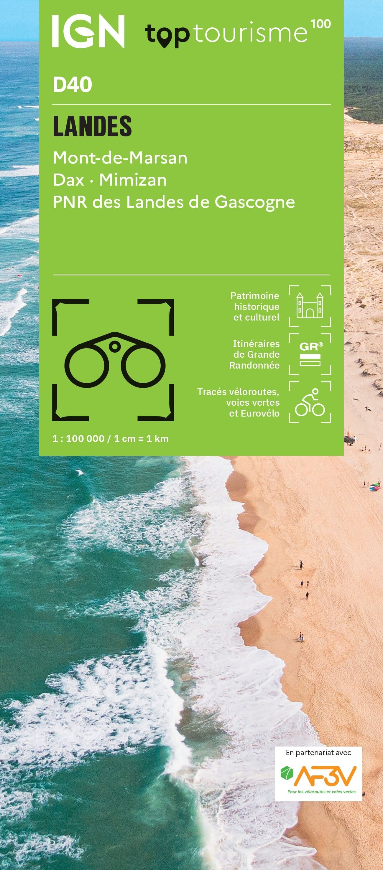 Carte touristique TOP 100 D40 - Landes : Mont De Marsan, Dax, Mimizan, Pnr des Landes de Gascogne | IGN carte routière IGN Default Title