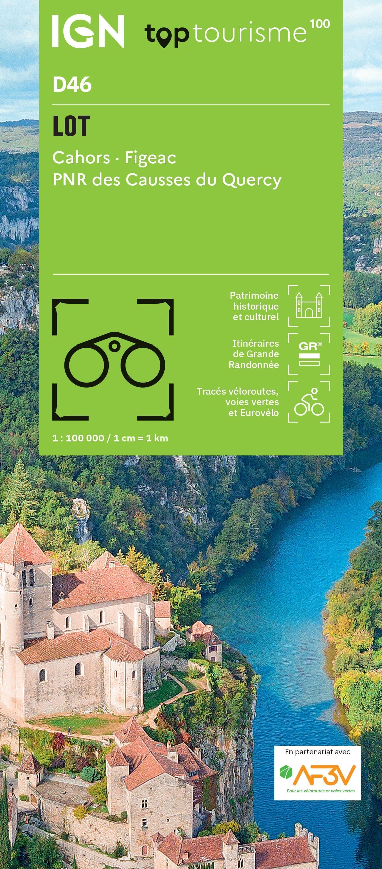 Carte touristique TOP 100 D46 - Lot, Cahors : Figeac, Pnr des Causses du Quercy | IGN carte routière IGN Default Title