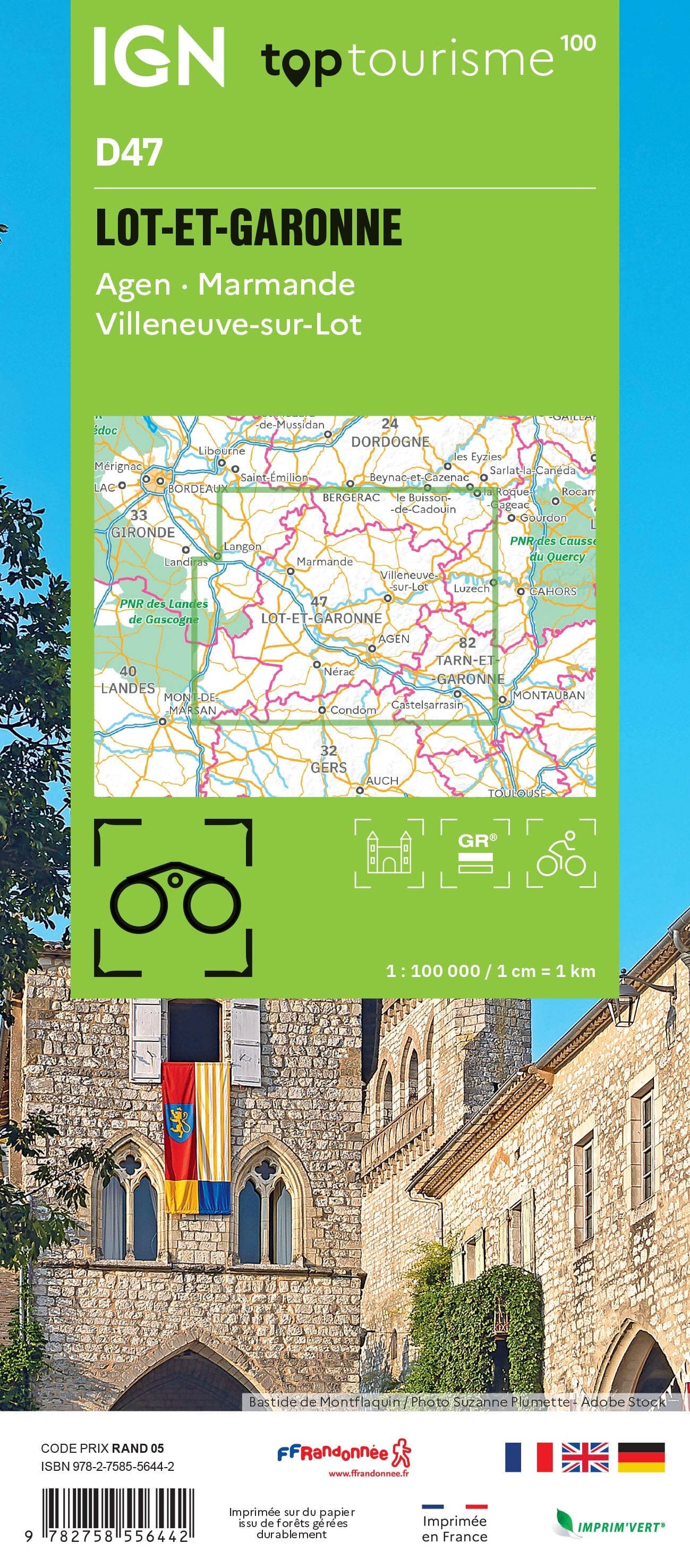 Carte touristique TOP 100 D47 - Lot-Et-Garonne : Agen, Marmande, Villeneuve Sur Lot | IGN carte routière IGN
