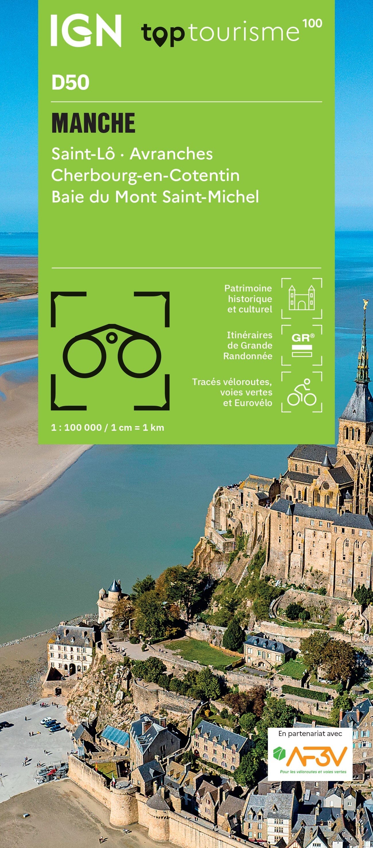Carte touristique TOP 100 D50 - Manche : St Lô, Avranches, Cherbourg En Cotentin, Baie du Mont St Michel | IGN carte routière IGN Default Title