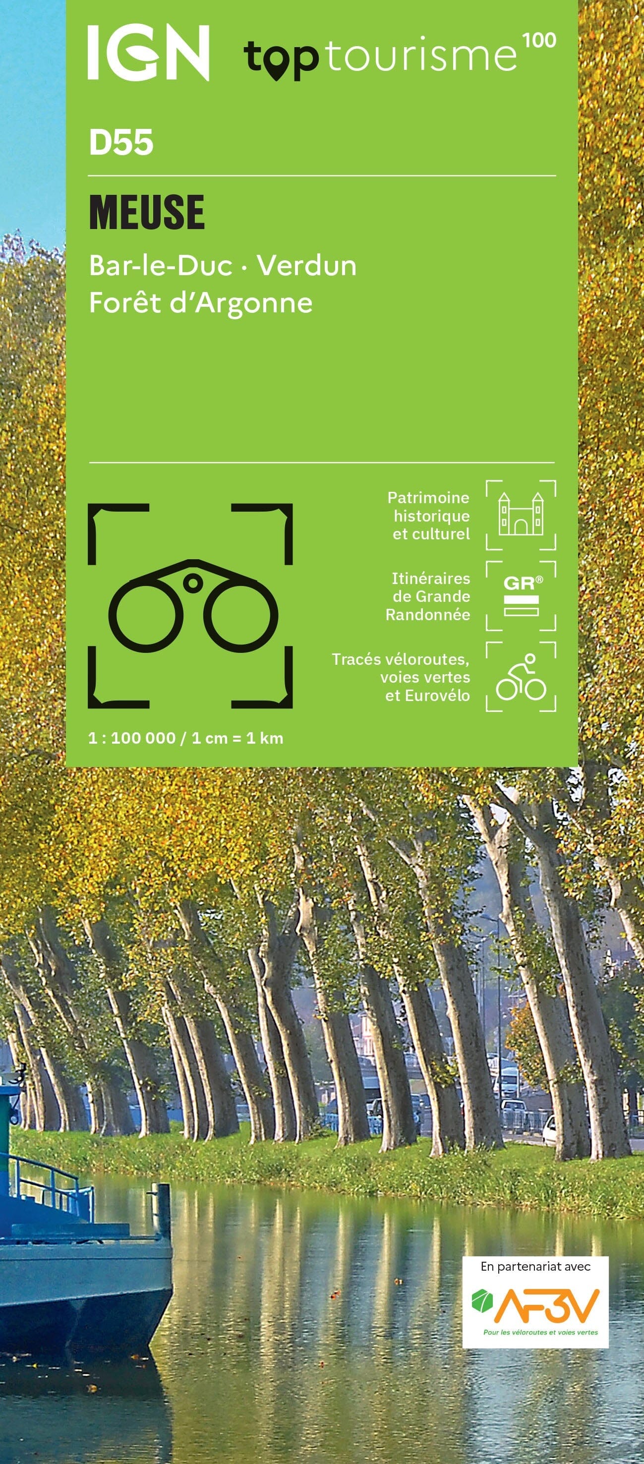 Carte touristique TOP 100 D55 - Meuse : Bar Le Duc, Verdun, Forêt d'Argonne | IGN carte routière IGN Default Title