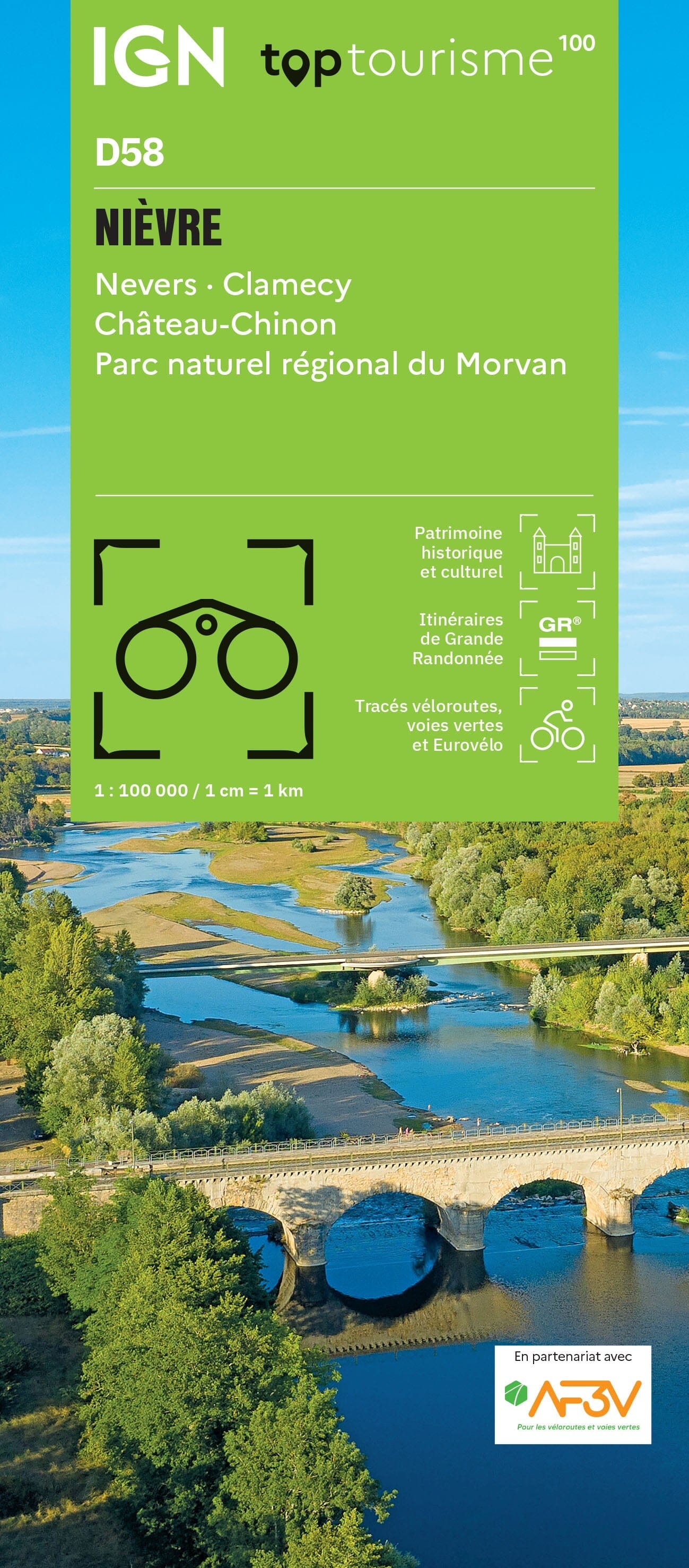 Carte touristique TOP 100 D58 - Nièvre : Nevers, Clamecy, Château Chinon, Pnr du Morvan | IGN carte routière IGN Default Title