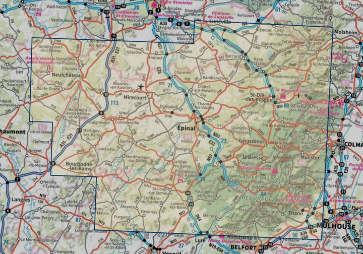 Carte touristique TOP 100 D88 - Vosges : Epinal, Neufchâteau, St-Dié-des-Vosges, Gérardmer, PNR Ballon des Vosges | IGN carte routière IGN 
