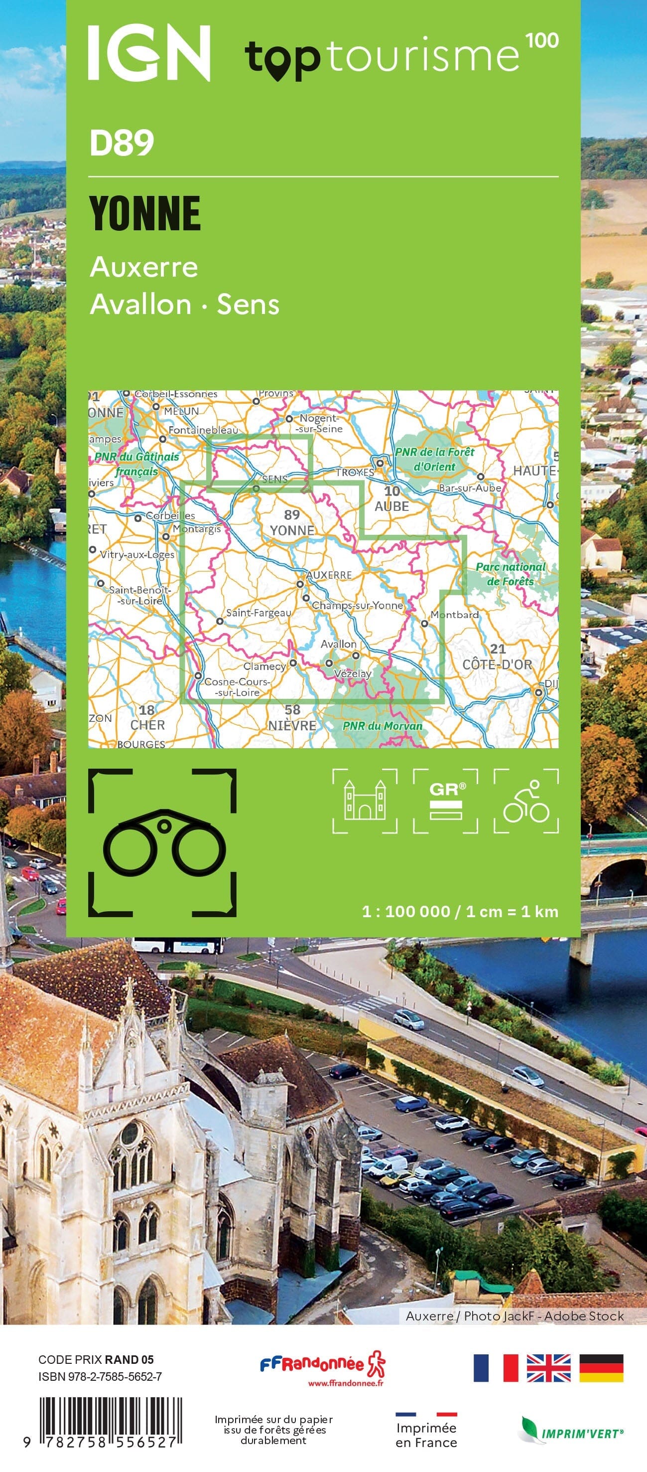 Carte touristique TOP 100 D89 - Yonne : Auxerre, Avallon, Sens | IGN carte routière IGN