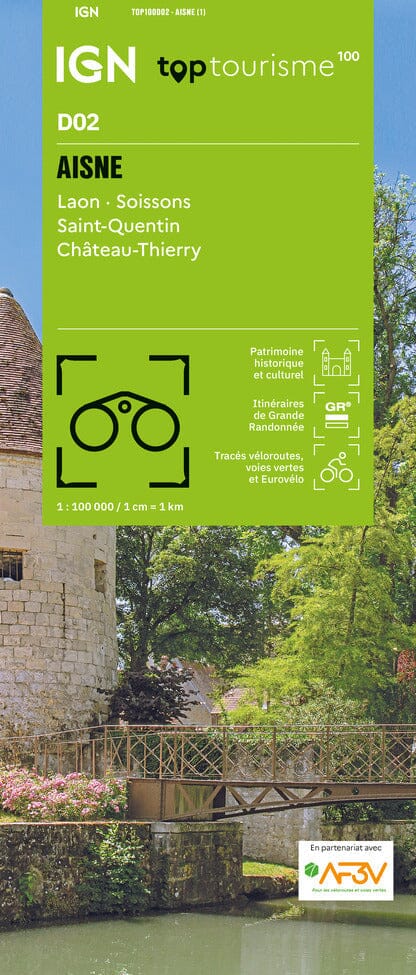 Carte touristique TOP100 D02 - Aisne : Laon, Soisson, Saint-Quentin, Château-Thierry | IGN carte routière IGN Default Title