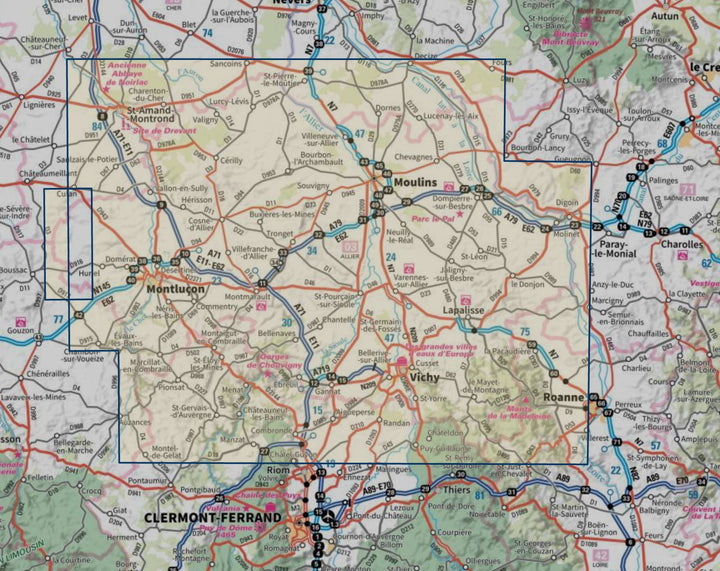 Carte touristique TOP100 D03 - Allier : Moulin, Montluçon, Vichy | IGN carte routière IGN 