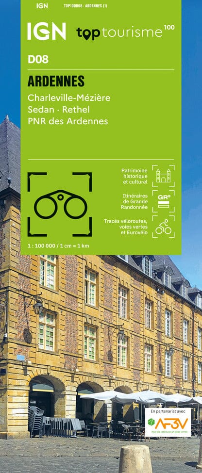 Carte touristique TOP100 D08 - Ardennes : Charleville-Mézière, Sedan, Pnr des Ardennes | IGN carte routière IGN Default Title