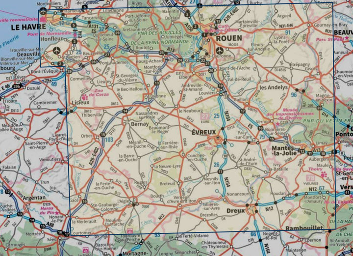 Carte touristique TOP100 D27 - Eure : Évreux, Bernay, Les Andelys, Vernon | IGN carte routière IGN 