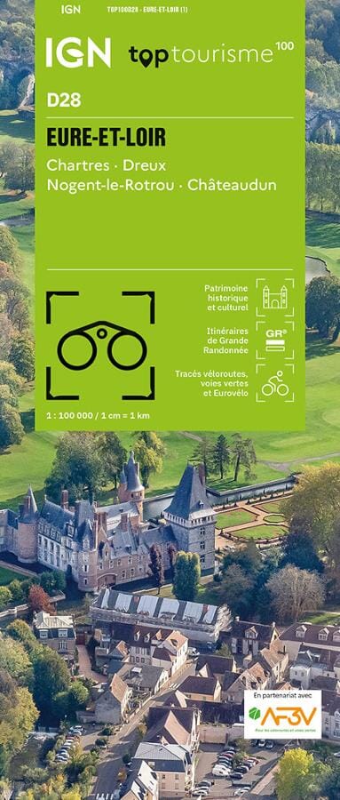 Carte touristique TOP100 D28 - Eure-et-Loir : Chartres, Dreux, Mogent-Le-Retrou, Châteaudun | IGN carte routière IGN