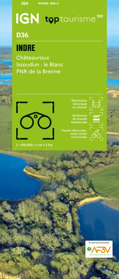 Carte touristique TOP100 D36 - Indre : Châteauroux, Issoudun, Le Blanc, Pnr de la Brenne | IGN carte routière IGN Default Title