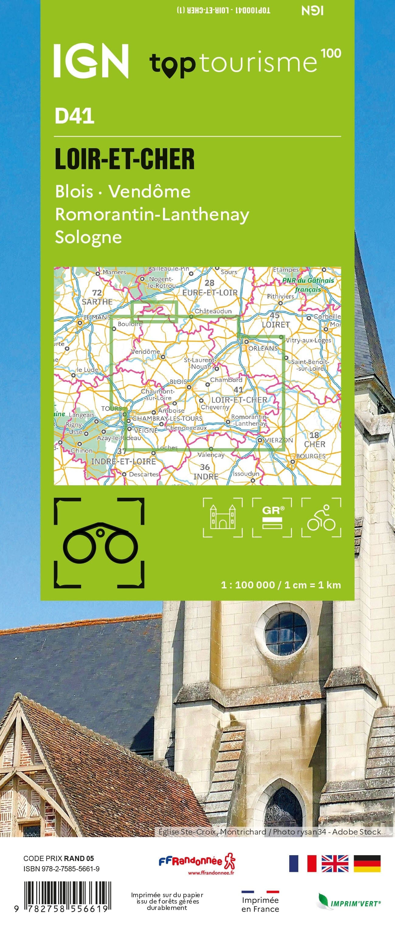Carte touristique TOP100 D41 - Loir-et-Cher : Blois, Vendôme, Romorantin, Sologne | IGN carte routière IGN
