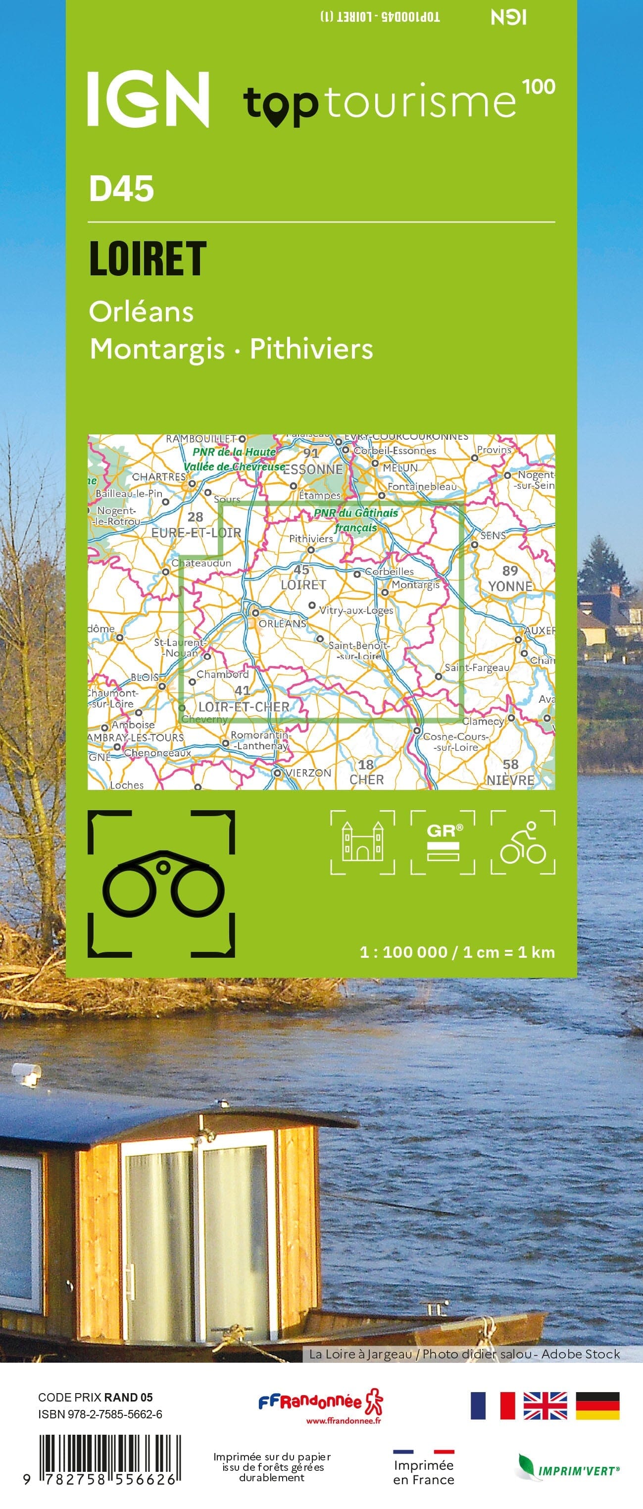 Carte touristique TOP100 D45 - Loiret : Orléans, Montargis, Pithiviers | IGN carte routière IGN