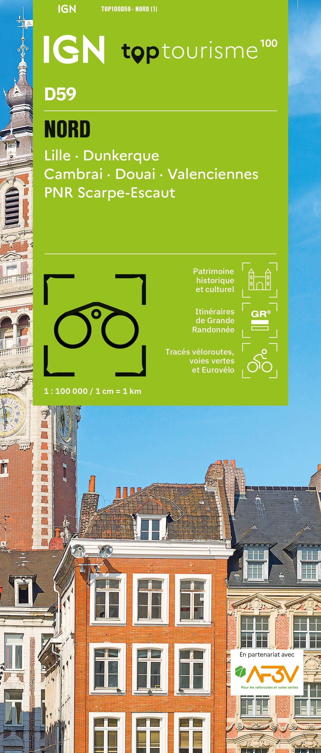 Carte touristique TOP100 D59 - Nord : Lille, Dunkerque, Cambrai, Douai, Valenciennes, Pnr Scarpe-Escaut | IGN carte routière IGN Default Title