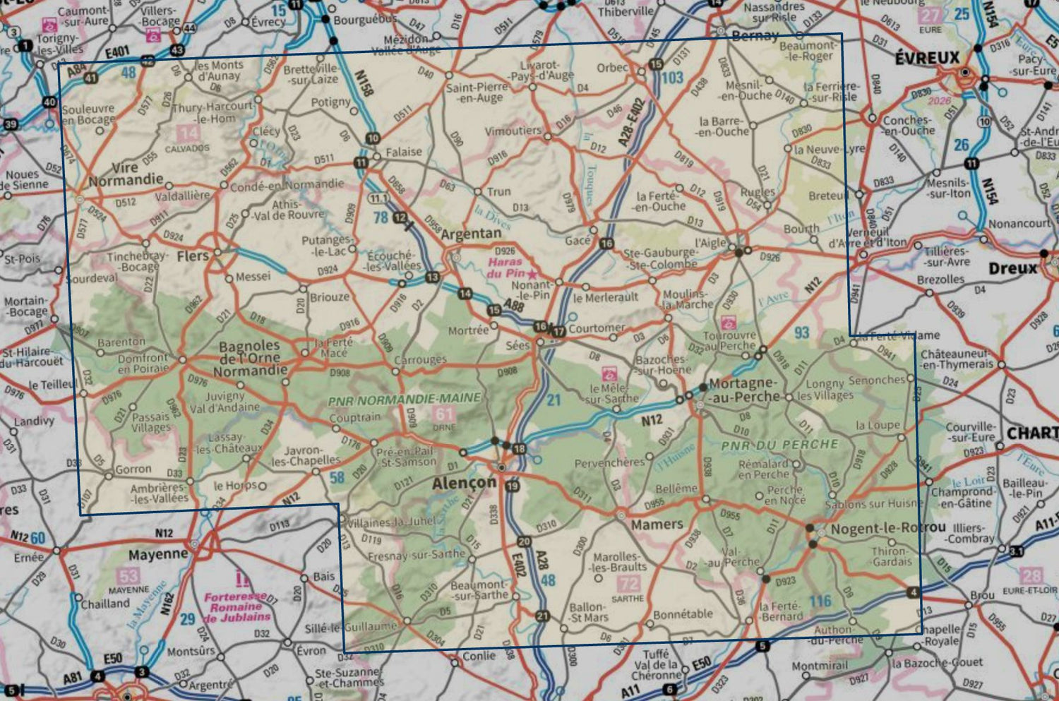 Carte touristique TOP100 D61 - Orne : Alençon, Argentan, Pnr du Perche, Pnr Normandie-Maine | IGN carte routière IGN 