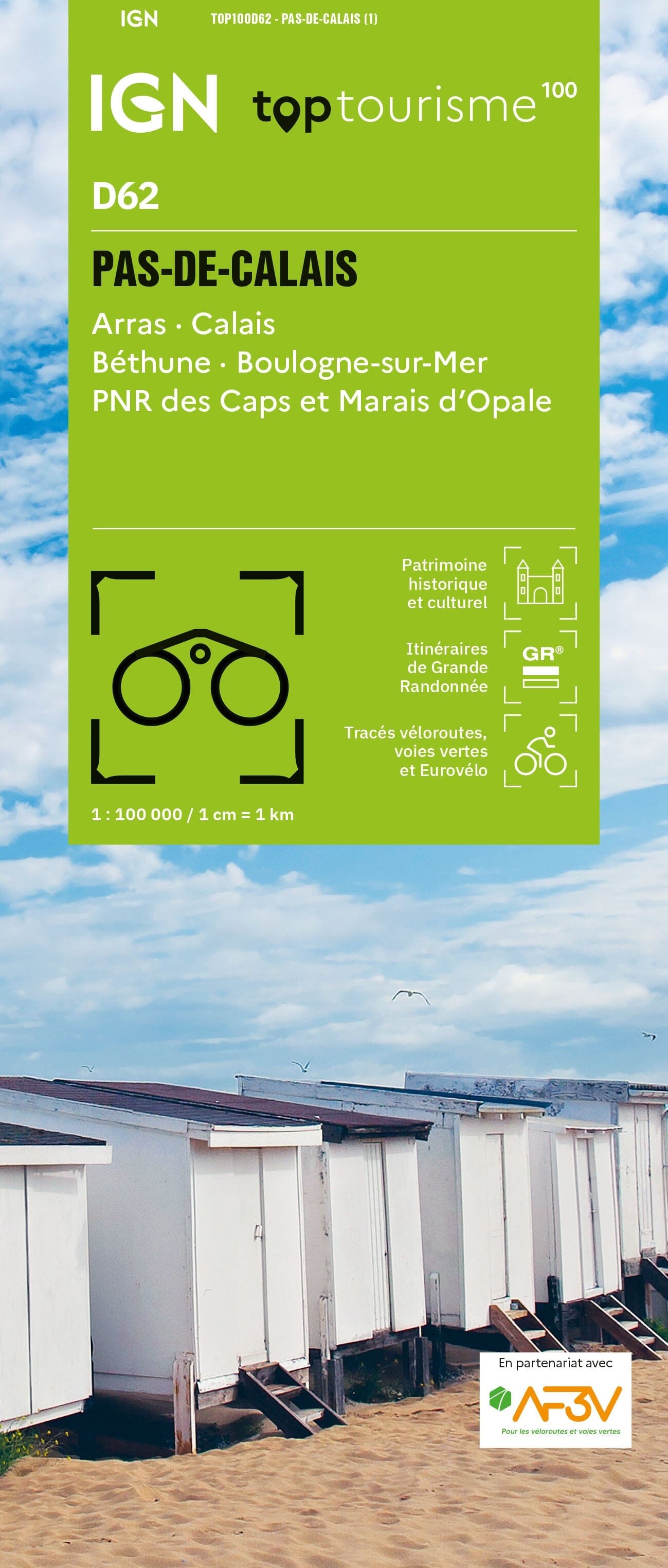 Carte touristique TOP100 D62 - Pas-de-Calais : Arras, Calais, Béthune, Boulogne-Sur-Mer, Pnr des Caps et Marais d'Opale | IGN carte routière IGN Default Title