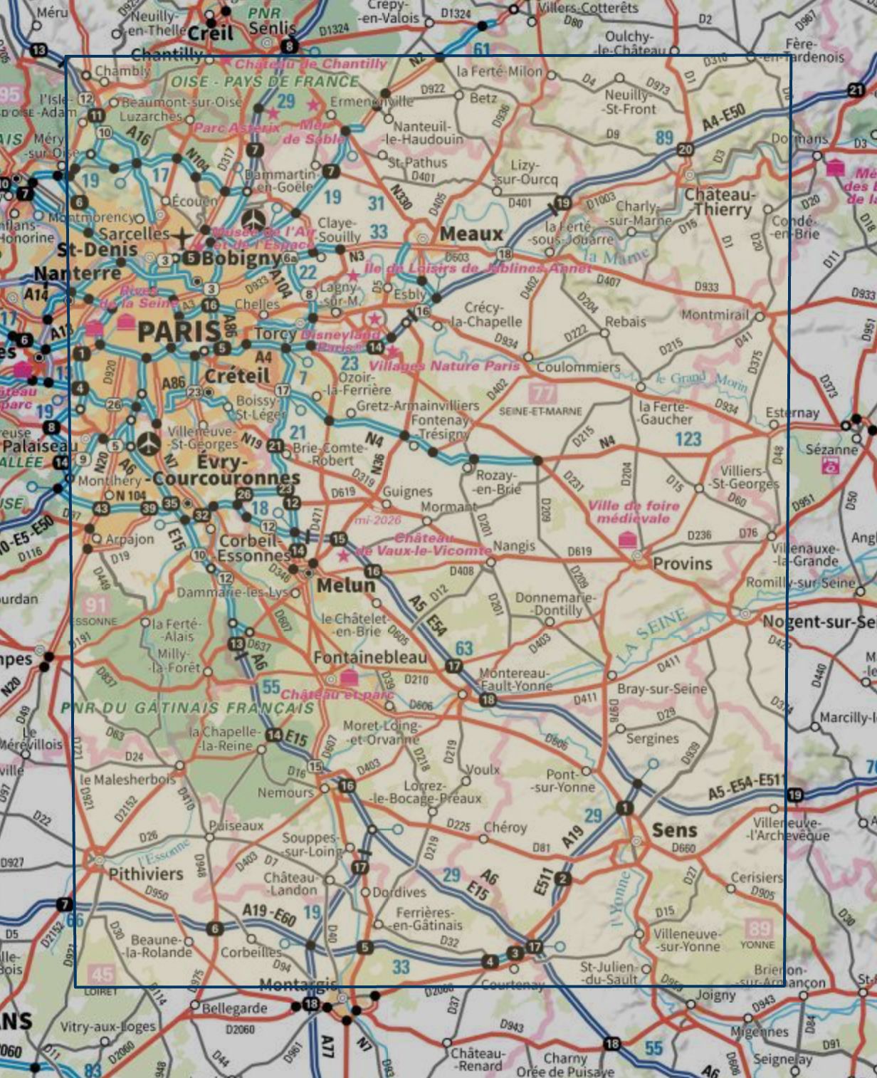 Carte touristique TOP100 D75E - Île-de-France Est : Paris, Seine-Saint-Denis, Val-de-Marne, Seine-et-Marne | IGN carte routière IGN 