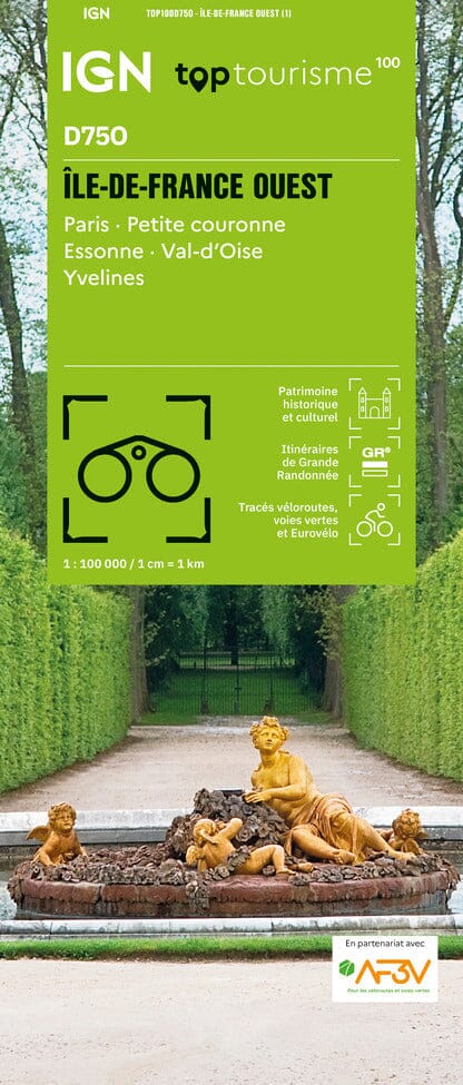 Carte touristique TOP100 D75O - Île-de-France Ouest : Paris, Petite Couronne, Essonne, Val-D'Oise, Yvelines | IGN carte pliée IGN 
