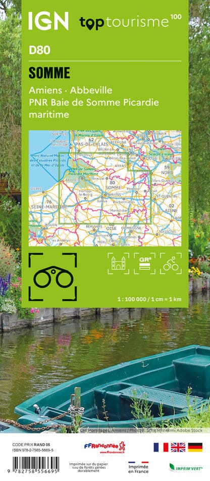Carte touristique TOP100 D80 - Somme : Amiens, Abbeville, Pnr Baie de Somme Picardie Maritime | IGN carte routière IGN