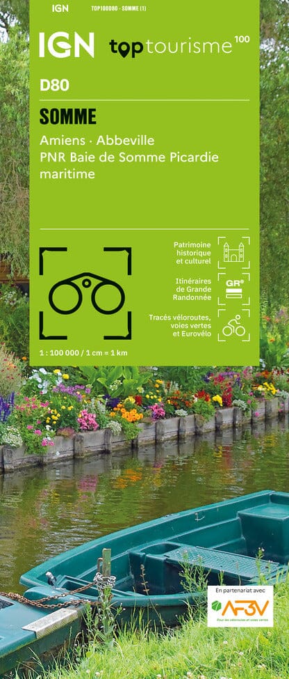 Carte touristique TOP100 D80 - Somme : Amiens, Abbeville, Pnr Baie de Somme Picardie Maritime | IGN carte routière IGN Default Title