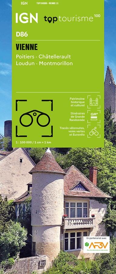 Carte touristique TOP100 D86 - Vienne : Poitiers, Châtellerault, Loudun, Montmorillon | IGN carte routière IGN