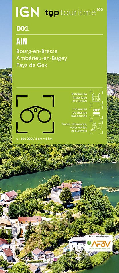 Carte touristique TOP 100 D01 - Ain : Bourg-en-Bresse, Ambérieu-en-Bugey, Pays de Gex | IGN carte routière IGN Default Title