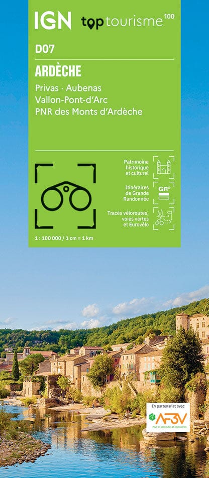 Carte touristique TOP 100 D07 - Ardèche : Privas, Aubenas, Vallon-Pont-d'Arc, PNR des Monts d'Ardèche | IGN carte routière IGN Default Title