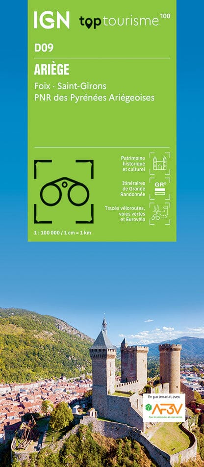 Carte touristique TOP 100 D09 - Ariège : Foix, Saint-Girons, PNR Pyrénées Ariégeoises | IGN carte routière IGN Default Title