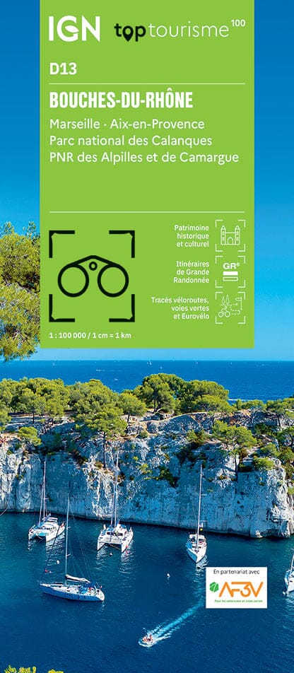 Carte touristique TOP 100 D13 - Bouches-du-Rhône : Marseille, Aix-en-Provence, PN des Calanques | IGN carte routière IGN Default Title